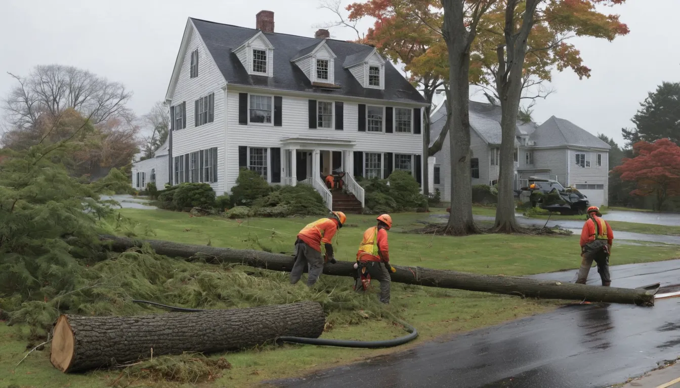 Tree provider crew inspecting a fallen tree on a residential lawn in Scranton after a storm